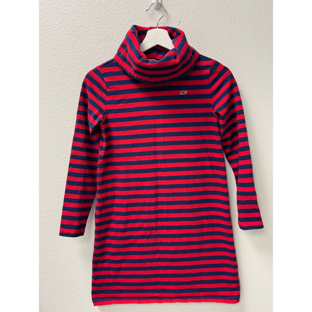 Vineyard Vines Girls Red Blue‎ Striped Knit Long Sleeve Turtleneck Dress